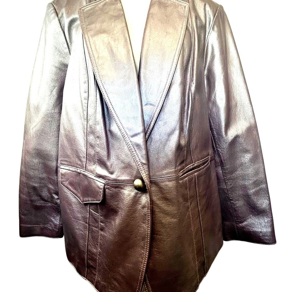 SKU 2028 Worthington Leather Jacket Women Size 1X Lilac Lavender Metallic